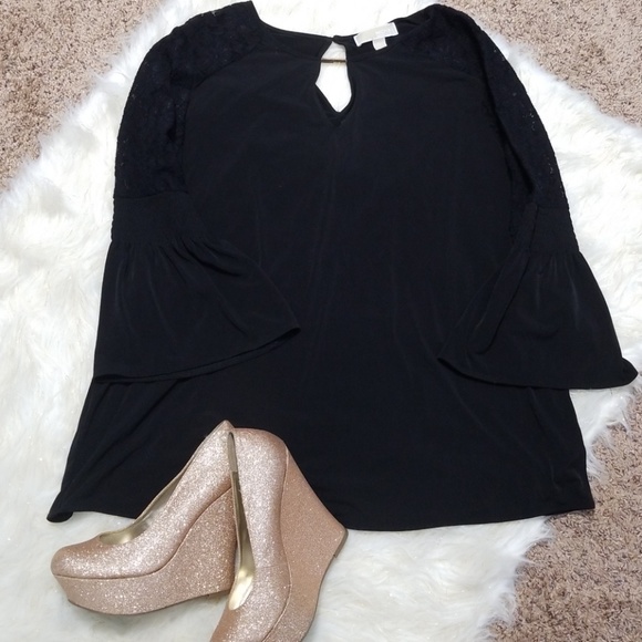 MICHAEL Michael Kors Tops - XL Michael Kors Black Bell Sleeve Lace Stretch Top